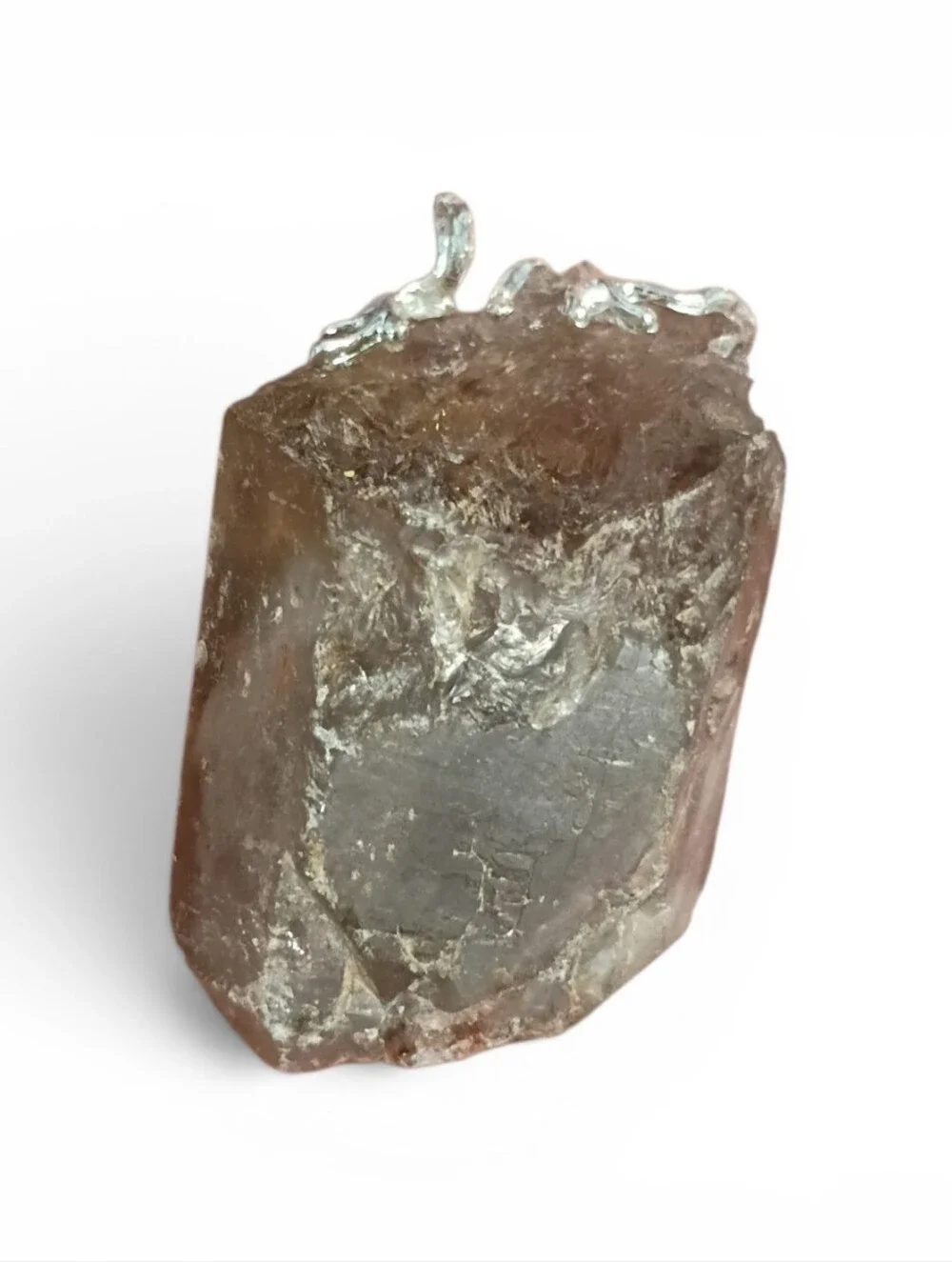 Whispers of the Earth Mother: Raw Smokey Quartz and Freeform Mixed Metal Pendant
